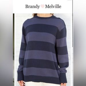 Brandy Melville BRIANNA COTTON THICK STRIPE SWEATER oversized navy blue
